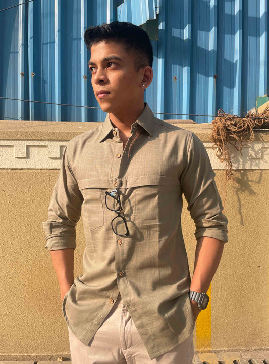 Army Green Plain Sleeve Shirt