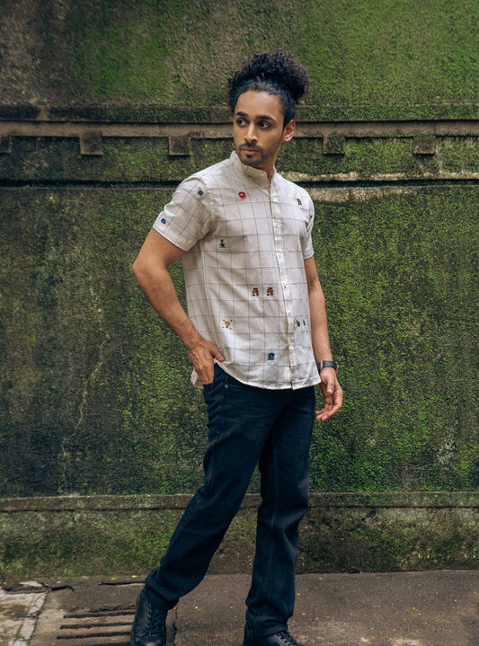 Mario game Motif Hand Embroidered Shirt