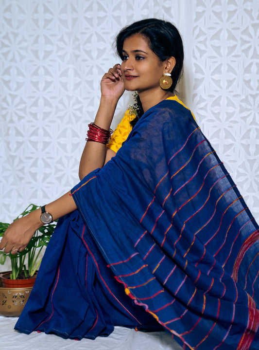 Blue Khesh Handwoven Cotton Saree
