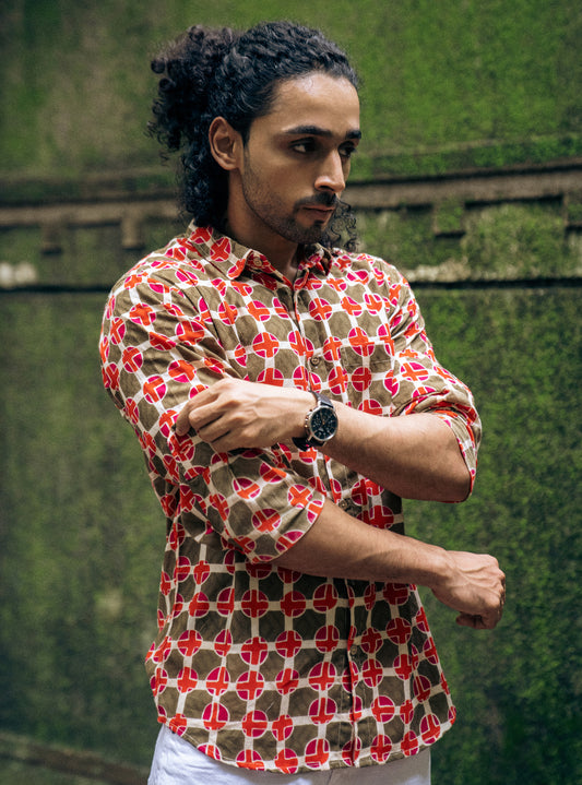 Olive print full sleeve Men Shirt