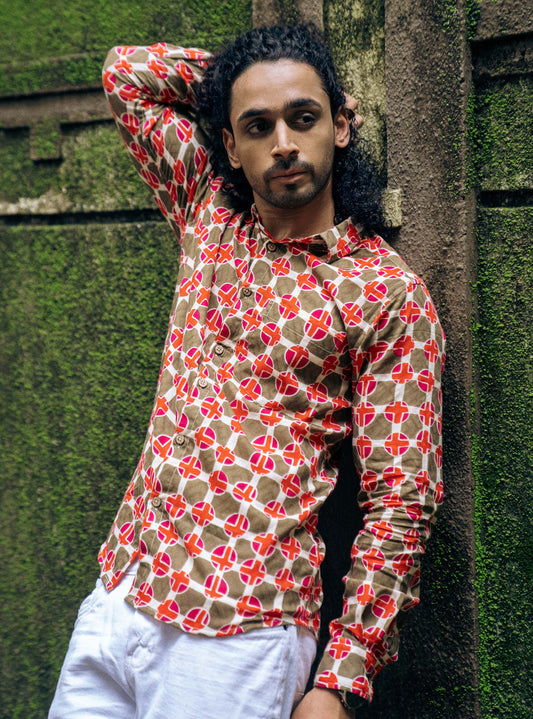 Olive print full sleeve Men Shirt