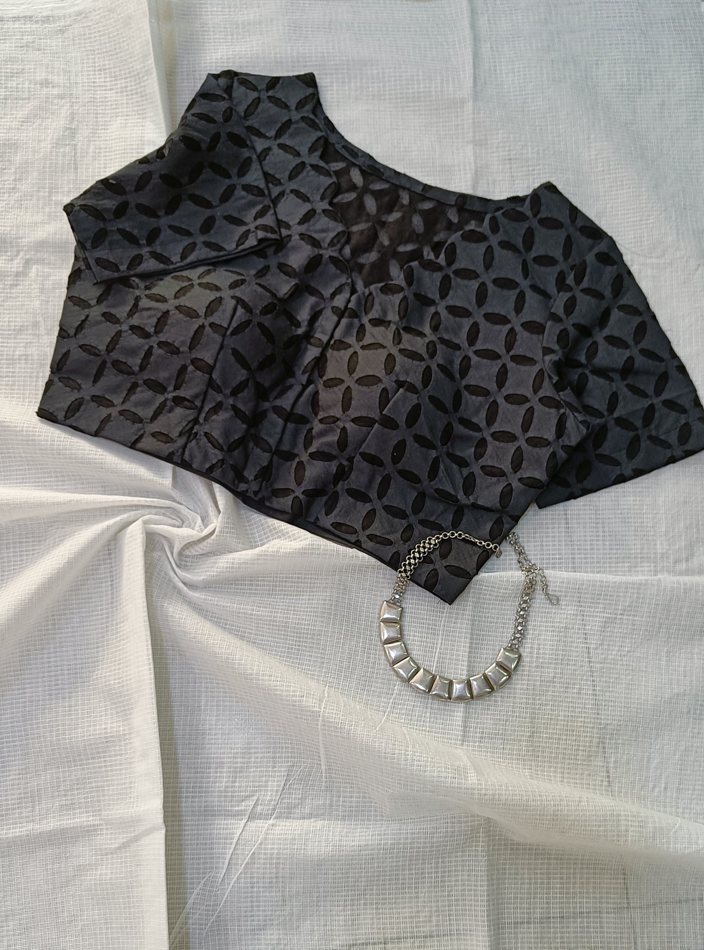 Black Reverse Applique Cotton Blouse