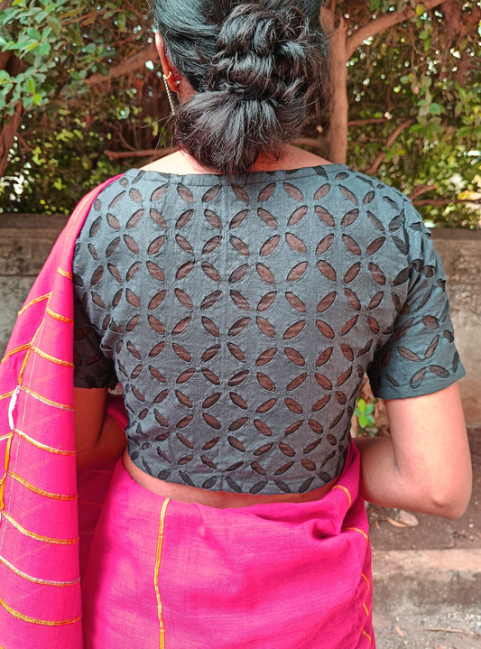 Black Reverse Applique Cotton Blouse