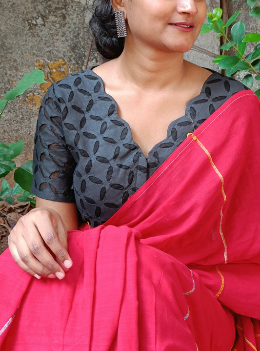 Black Reverse Applique Cotton Blouse