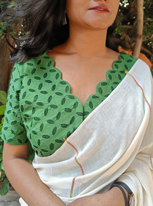 Green Reverse Applique Cotton Blouse
