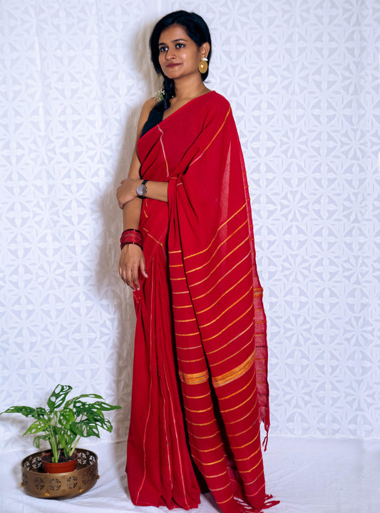 Red Khesh Handwoven Cotton Saree