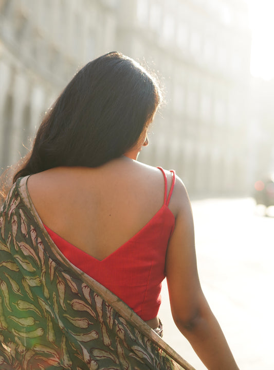Red Strap Cotton Blouse