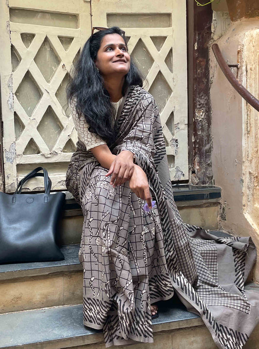 Snake and ladder Kashish Natural Dye Dabu Cotton Saree