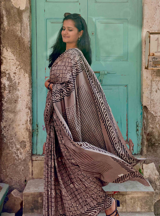 Snake and ladder Kashish Natural Dye Dabu Cotton Saree