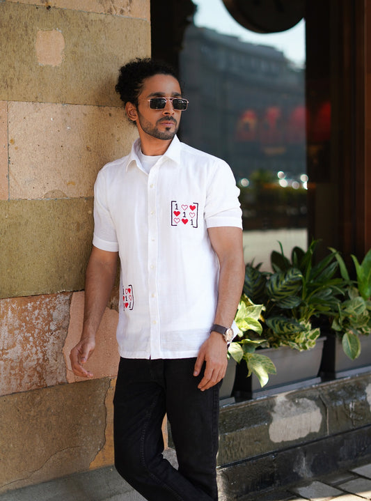 White Hand Embroidered Men Shirt