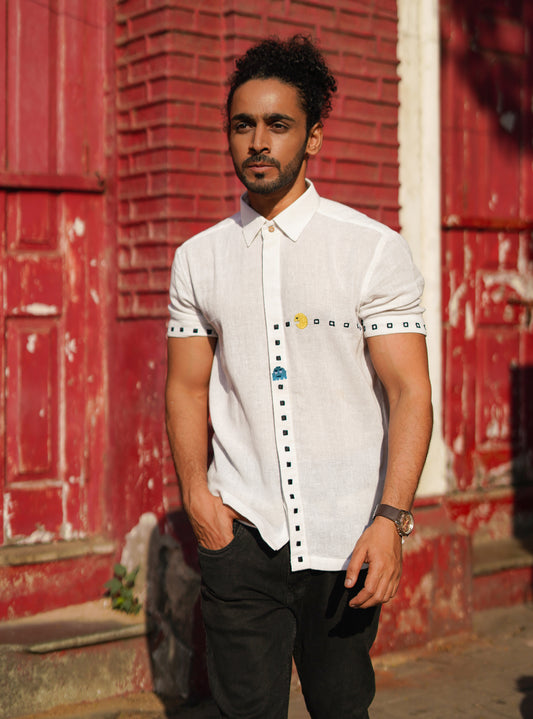 White Quirky Motif Embroidered Shirt