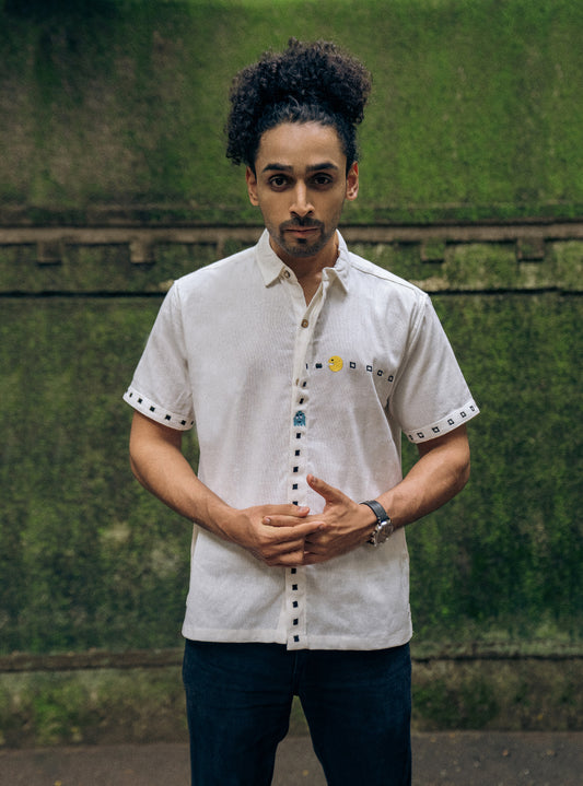 White Quirky Motif Embroidered Shirt