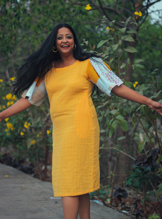 Yellow Self Check Dress