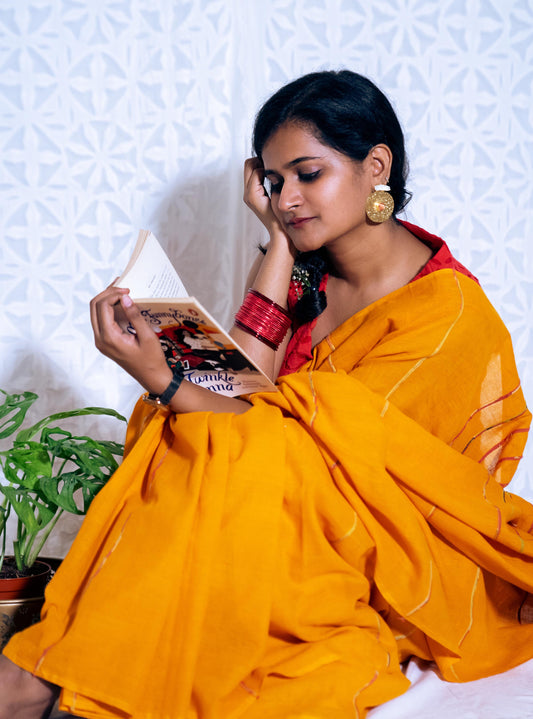 Yellow Khesh Handwoven Cotton Saree