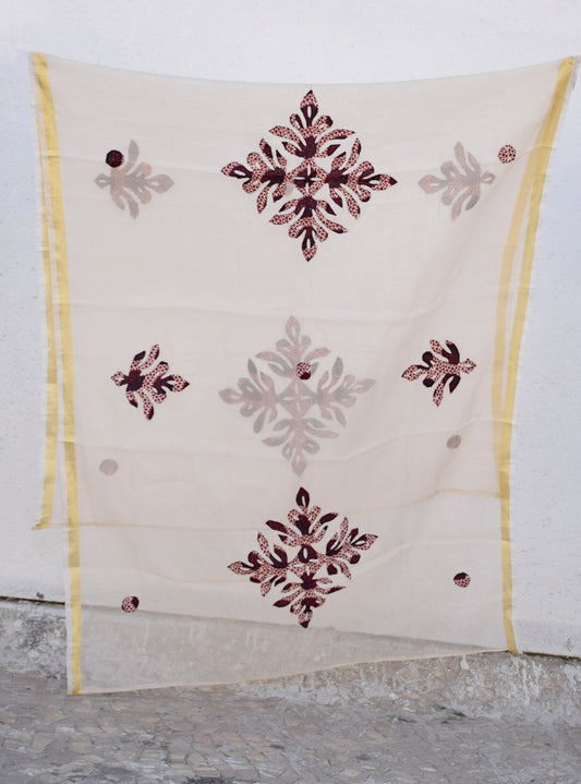 Beige Applique Work Kota Cotton Dupatta
