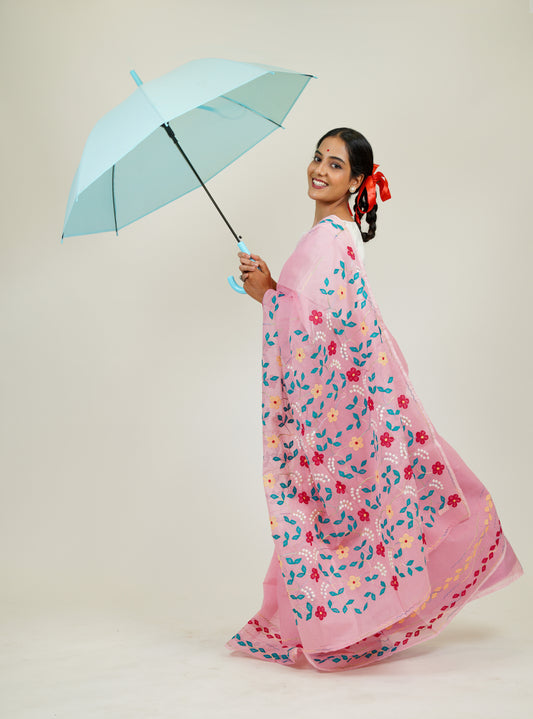 Baby Pink Phool Patti Kota cotton saree