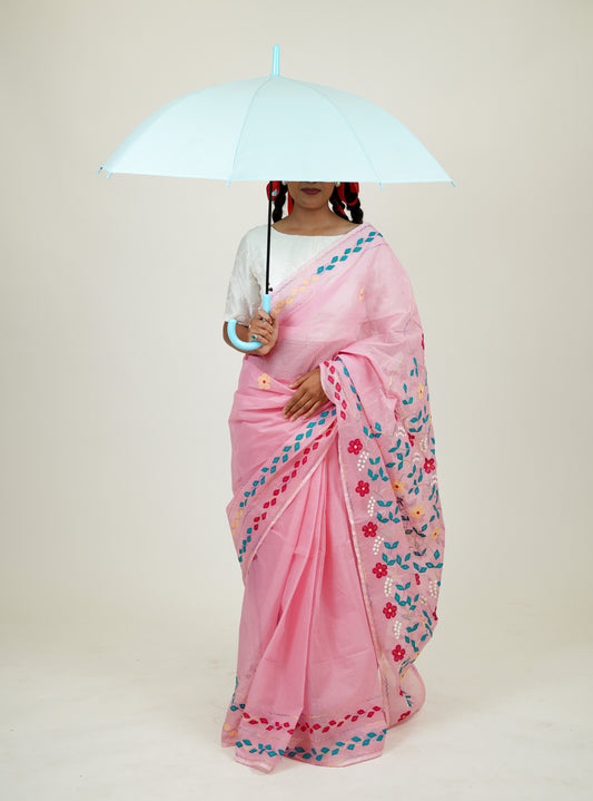 Baby Pink Phool Patti Kota cotton saree