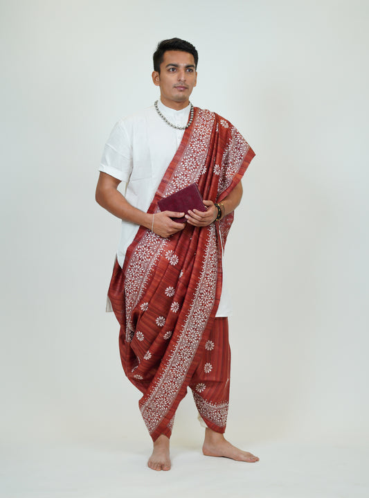 Maroon Gaechi Tussar silk flower kantha