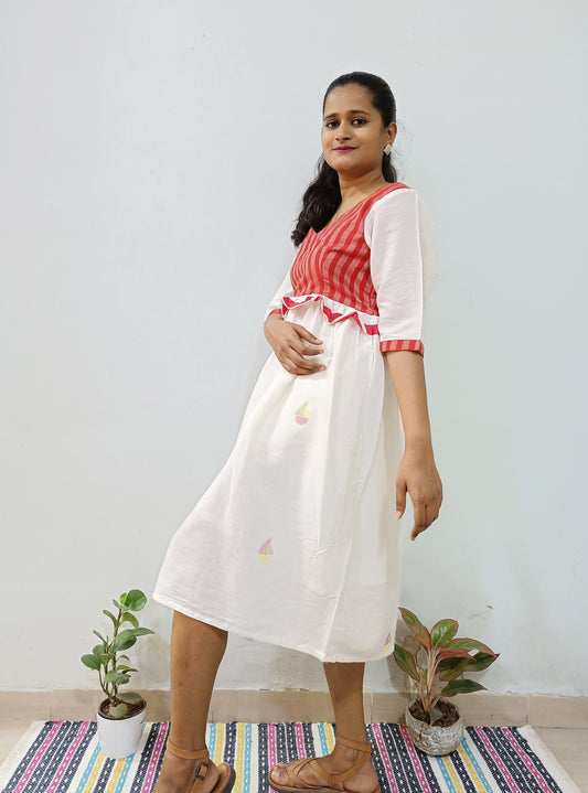 White Boat Jamdani Spun-Cotton Dress