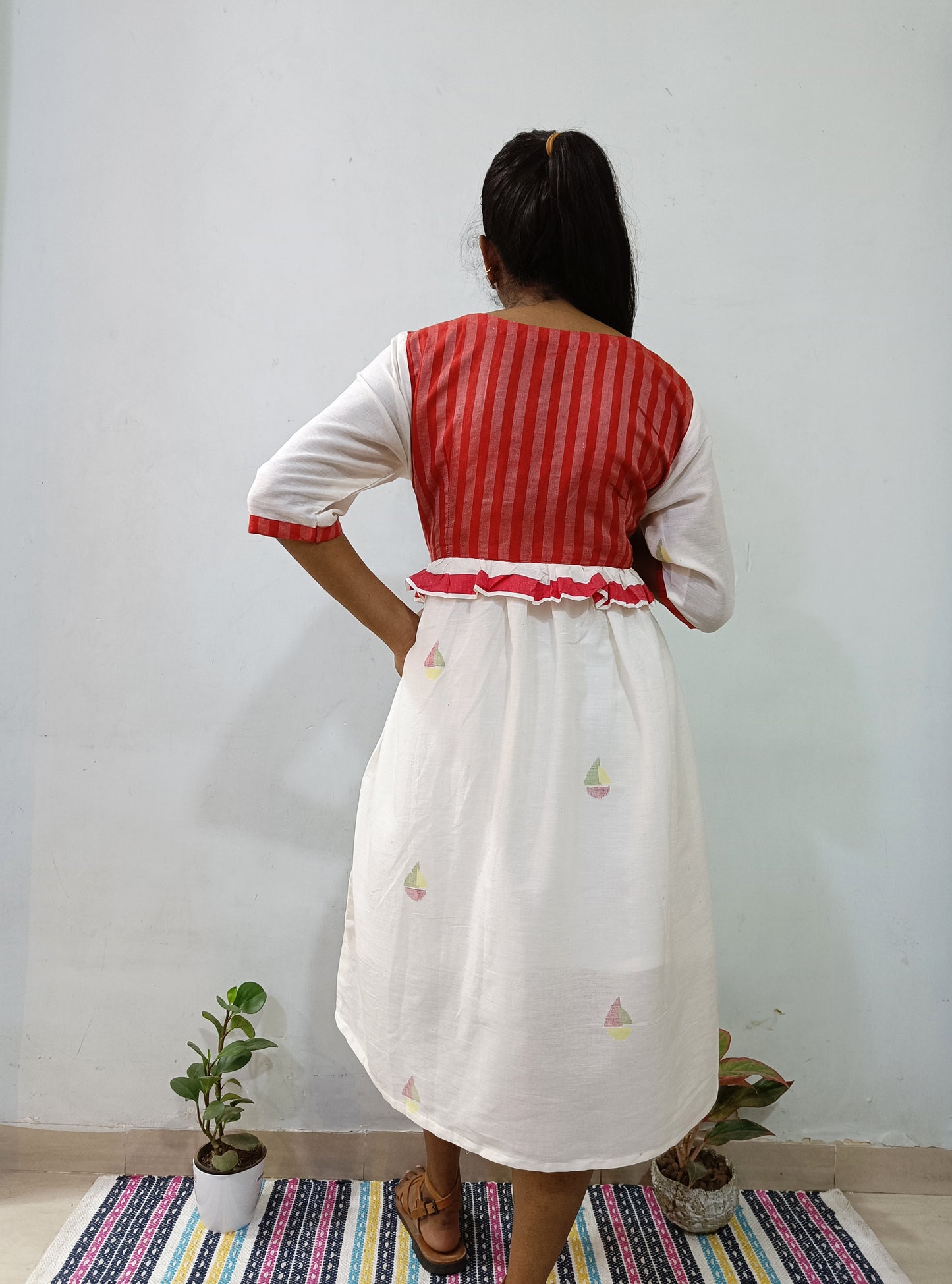 White Boat Jamdani Spun-Cotton Dress