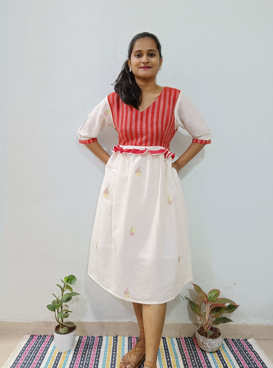 White Boat Jamdani Spun-Cotton Dress