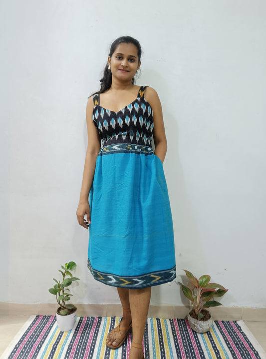 Blue Ikkat Cotton Dress