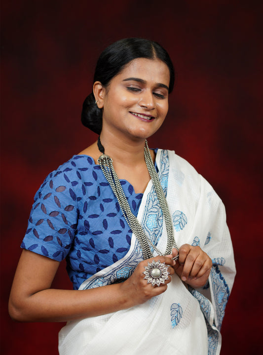 Indigo (Blue) Reverse Applique Cotton Blouse