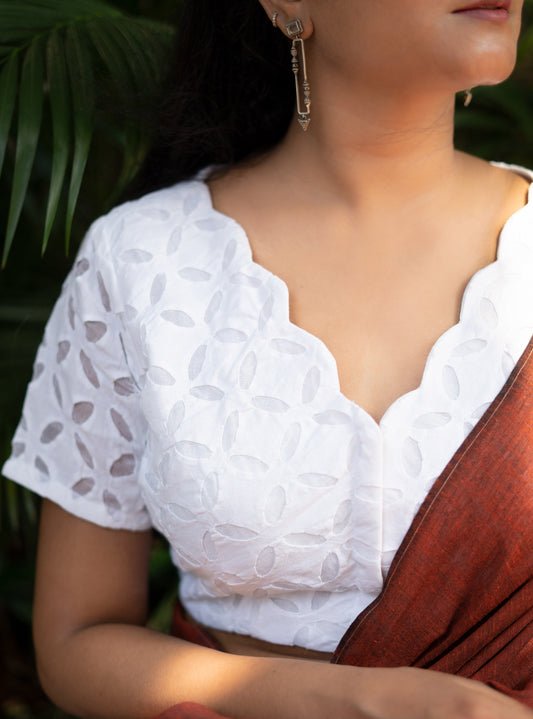 White Reverse Applique Cotton Blouse