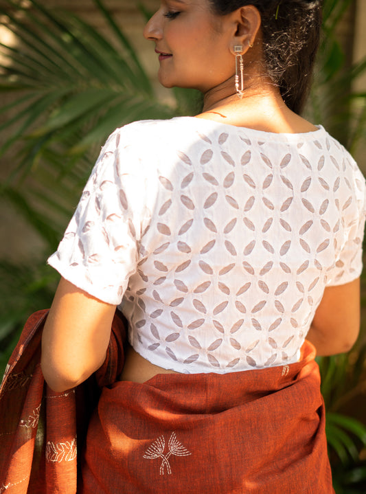 White Reverse Applique Cotton Blouse