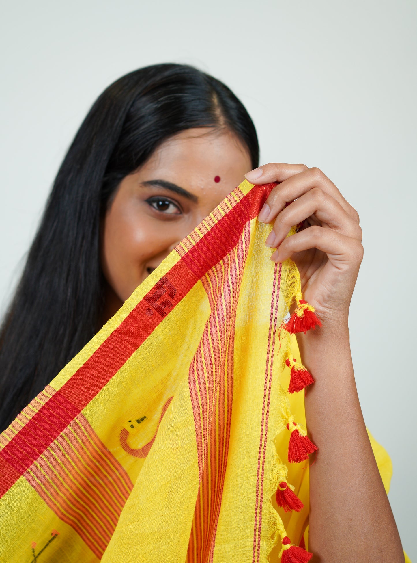 Yellow Flamingo Jamdani Handspun Cotton Saree