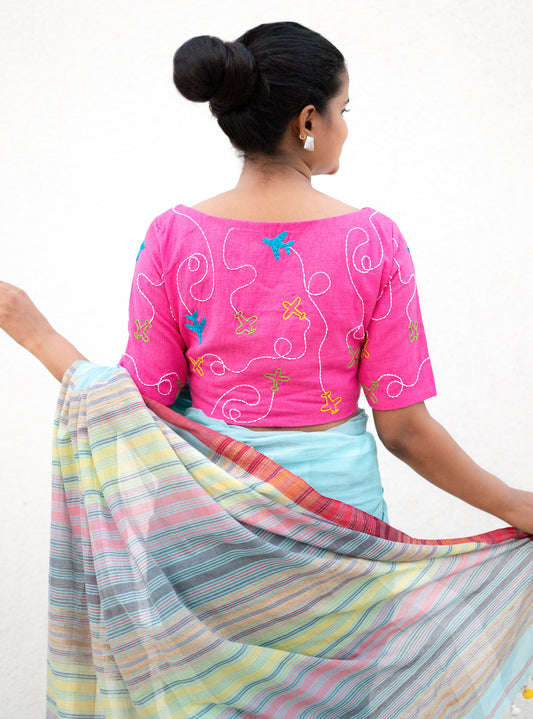 Aeroplane Hand Embroidered Cotton Blouse
