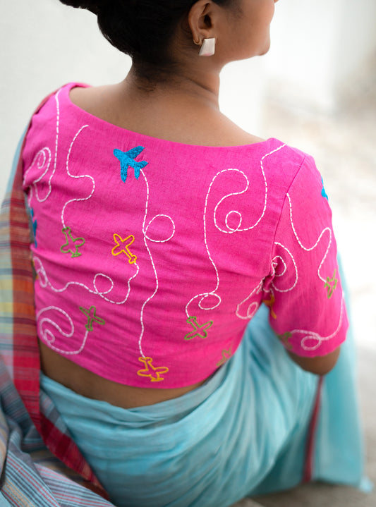 Aeroplane Hand Embroidered Cotton Blouse