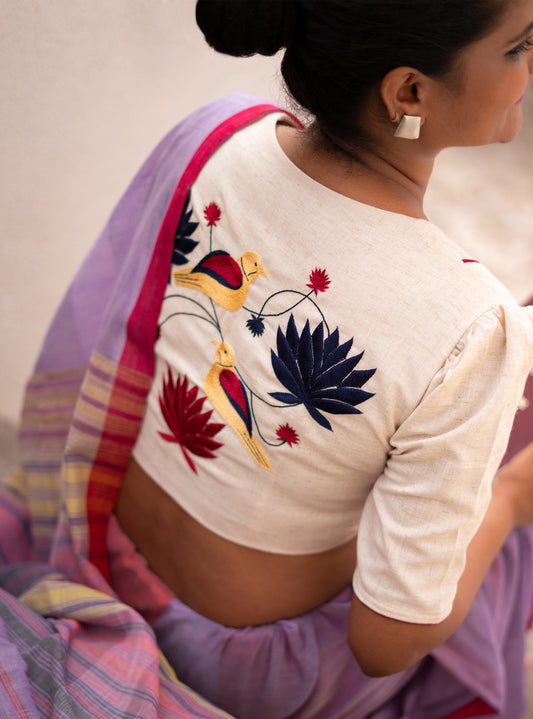 Lotus+ Bird Hand Embroidered Cotton Blouse