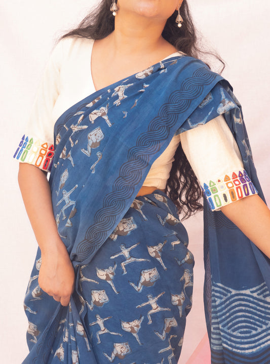 Off White Mirror Embroidery Flex Cotton Blouse - Sleeve