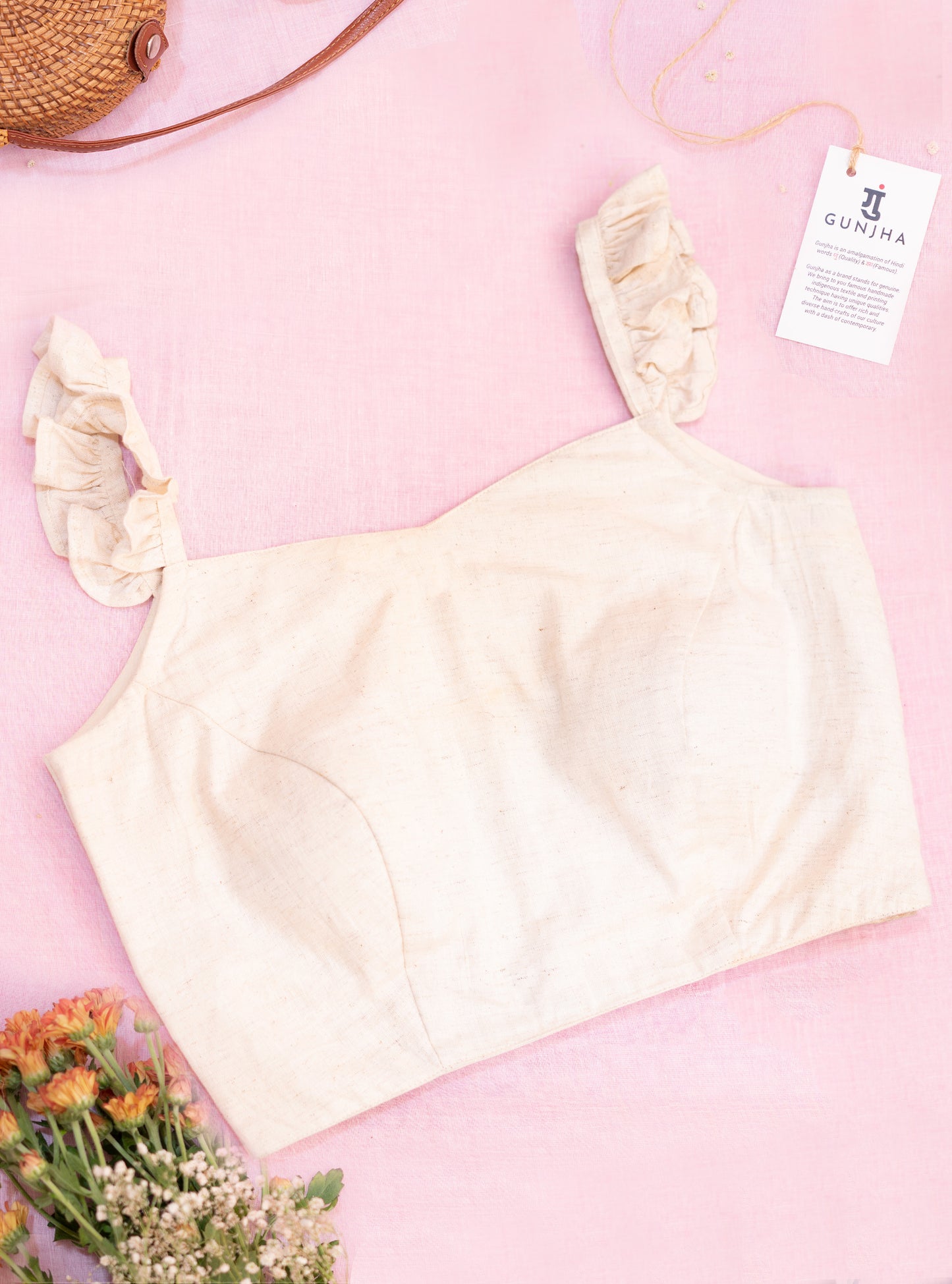 Off White Mirror Embroidery Flex Cotton Blouse - Back