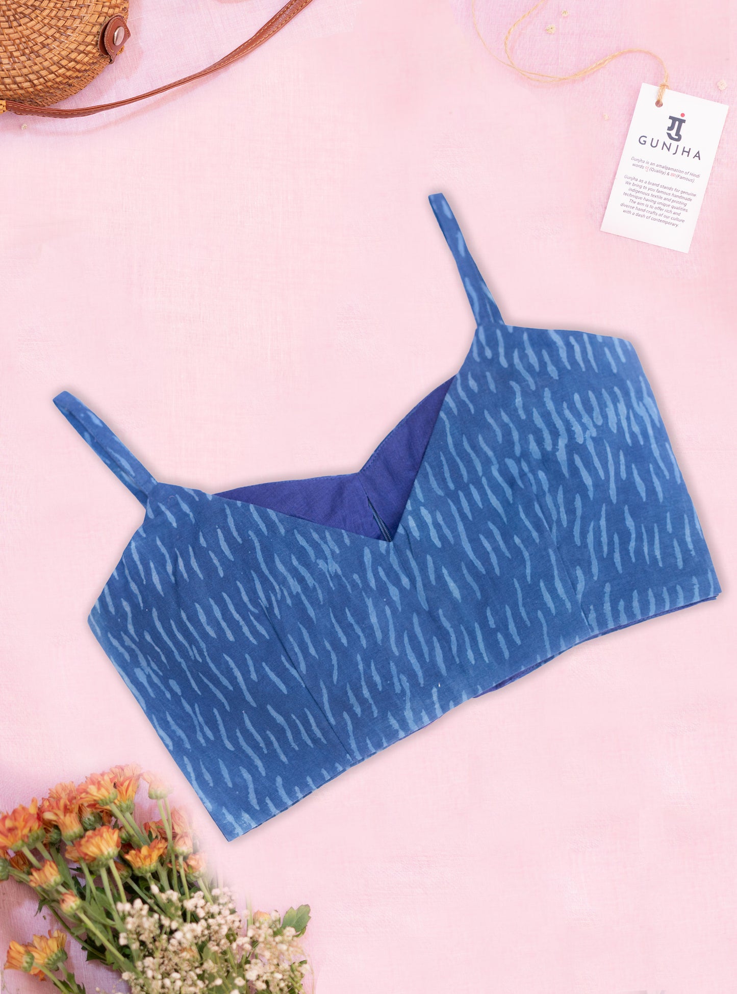 Indigo Dabu Strap Cotton Blouse