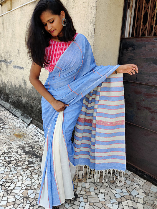Powder blue khesh handloom saree