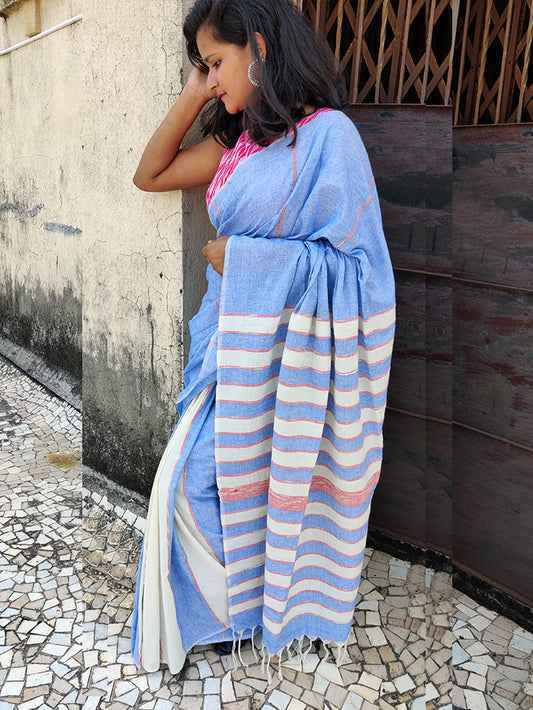 Powder blue khesh handloom saree