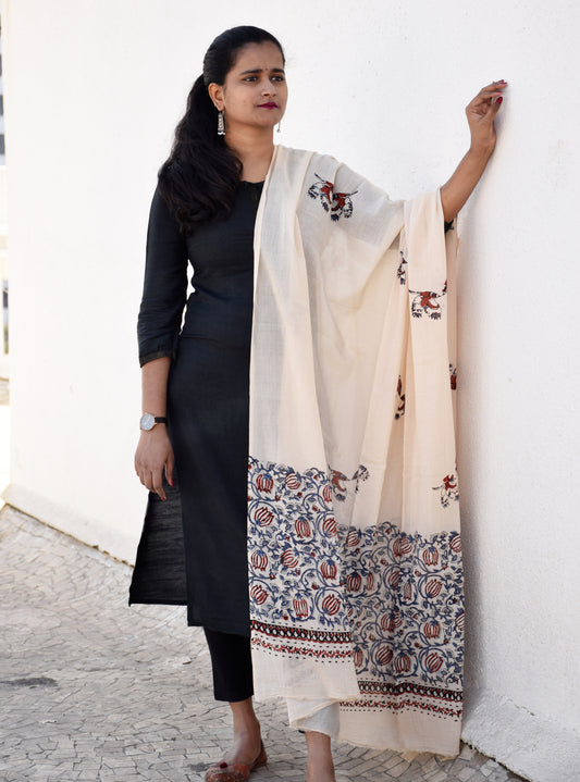 Beige Natural Dye Bagru Print Dupatta