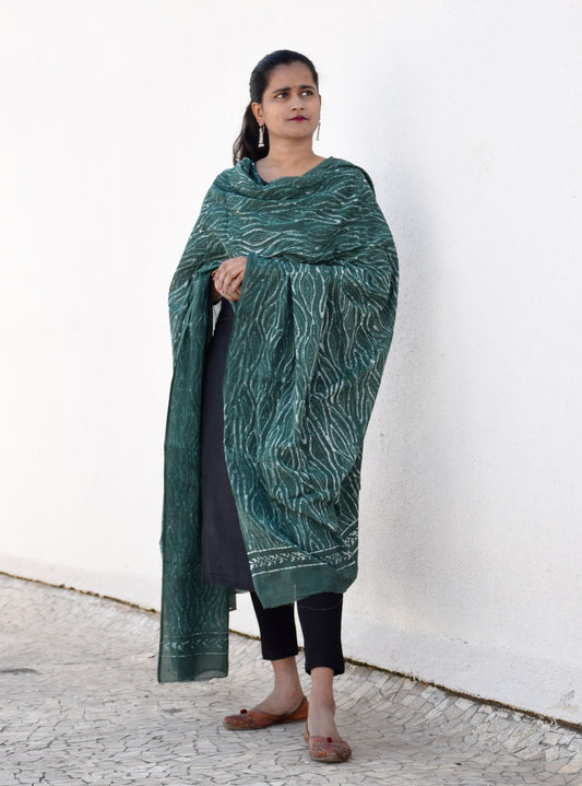 Green Natural Dye Dabu Print Cotton Dupatta