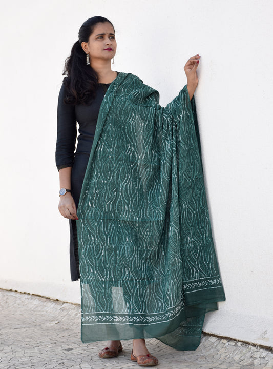 Green Natural Dye Dabu Print Cotton Dupatta