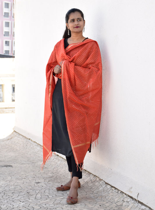 Orange Mothra Dabu Cotton- Silk Dupatta