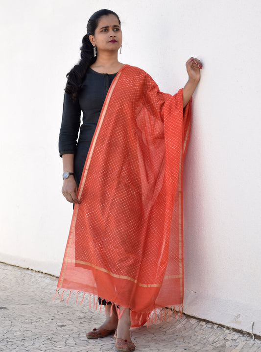 Orange Mothra Dabu Cotton- Silk Dupatta