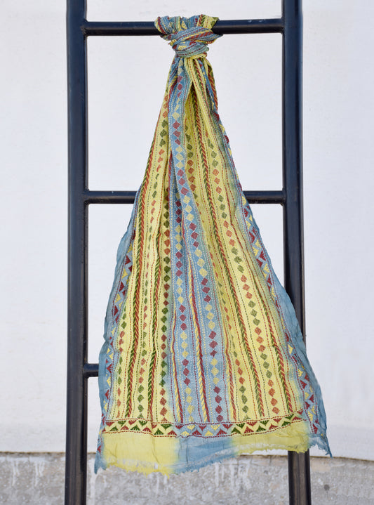 Yellow Kantha Embroidery Silk Stole