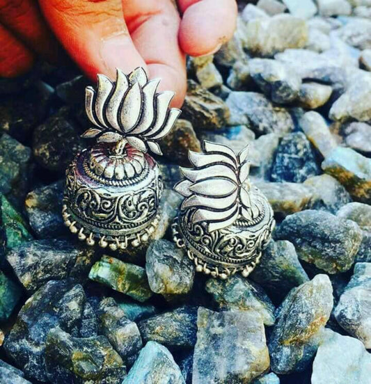 German Silver Jhumka - Lotus