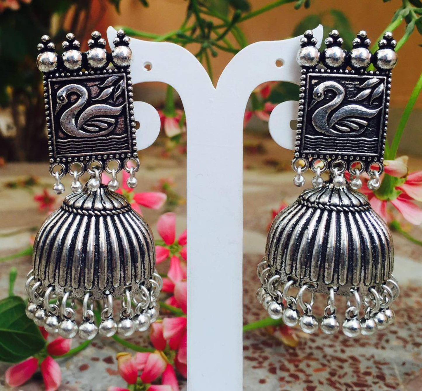 German Silver Jhumka - Swan