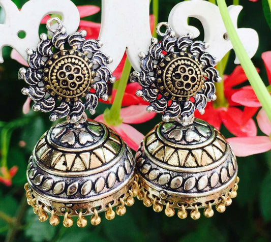 German Silver Jhumka - Double Color