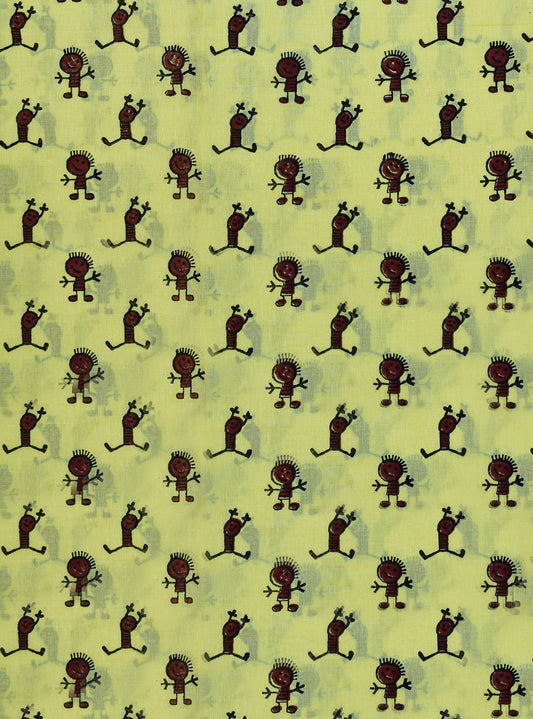 Lemon Yellow Dancing Doll Block Print Fabric