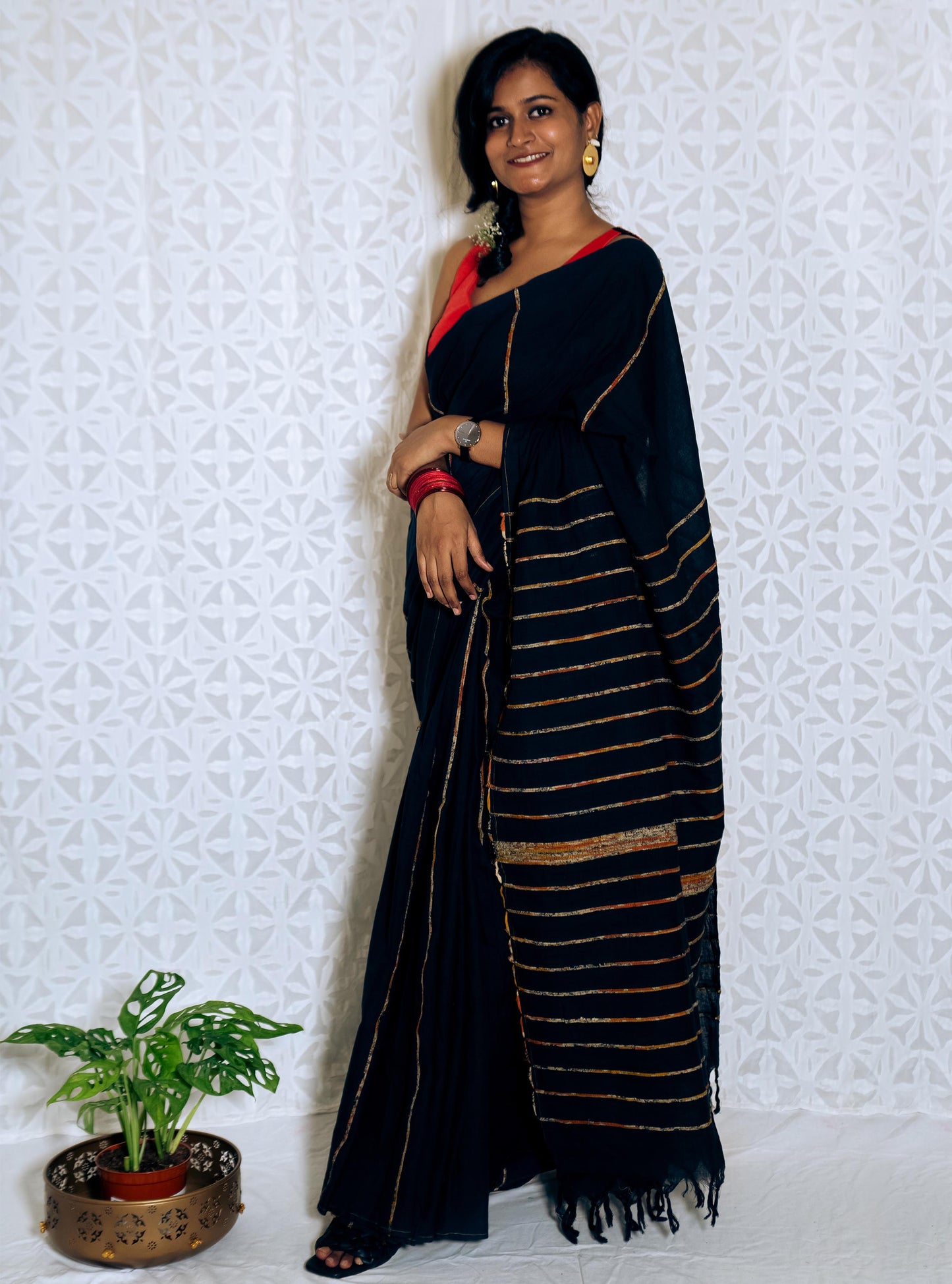 Black Khesh Handwoven Cotton Saree
