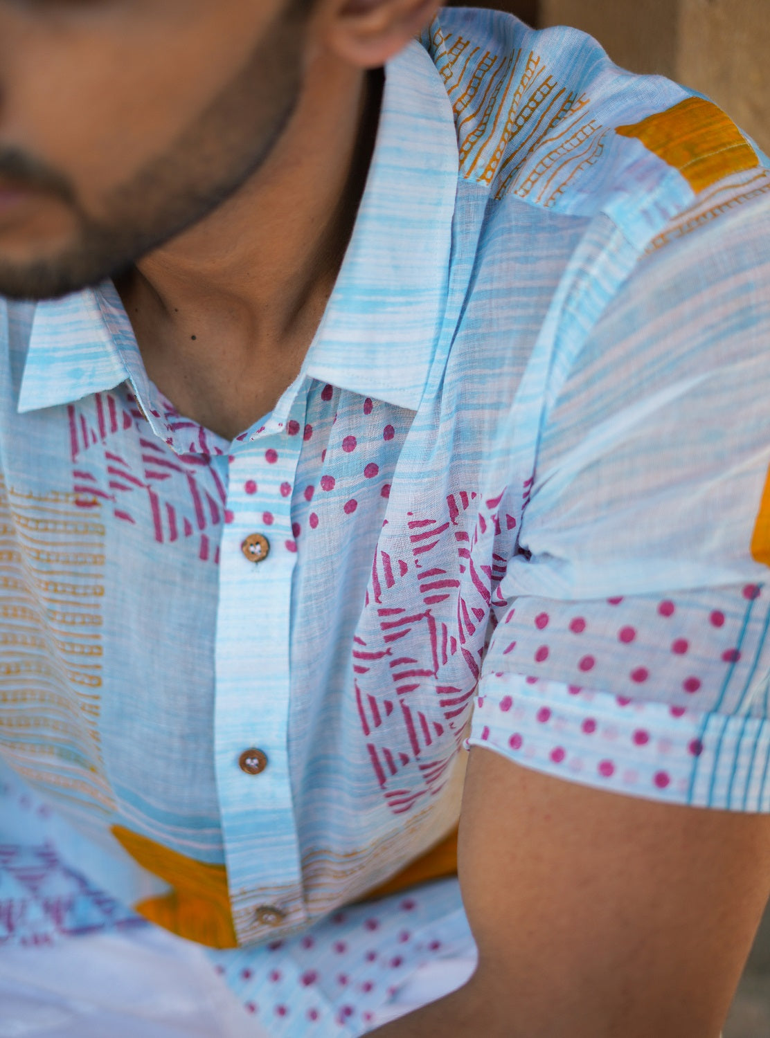 Blue Blockprint Men Shirt